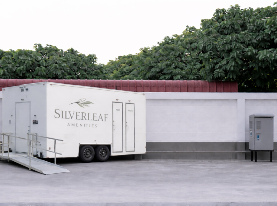 Silverleaf luxury restroom trailer outdoors