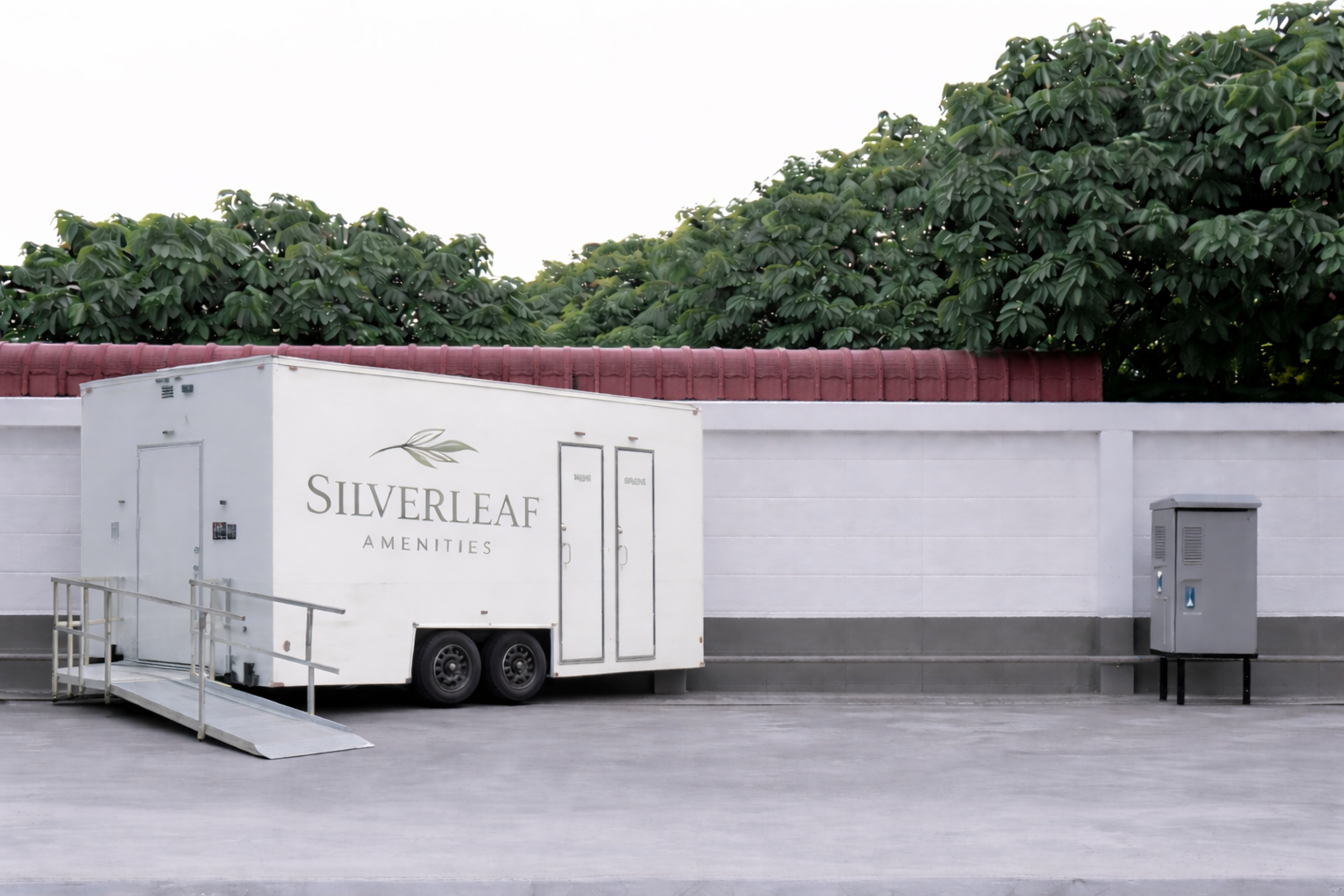 Silverleaf luxury restroom trailer outdoors